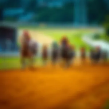 Horses racing on a vibrant track
