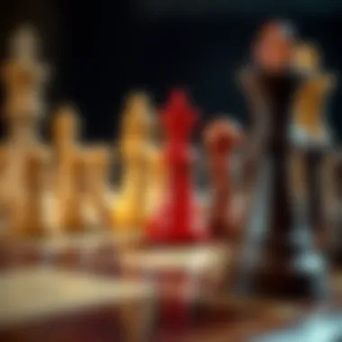 Close-up of game pieces representing different strategies