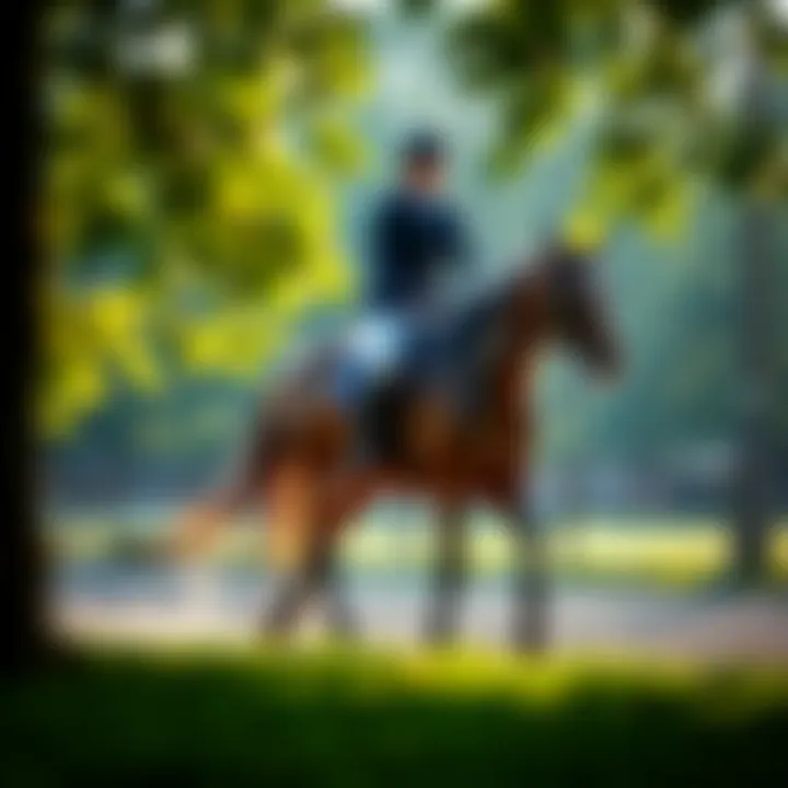Rider practicing dressage in a tranquil setting