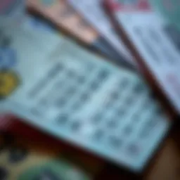 A close-up of lottery tickets showcasing unique patterns and numbers