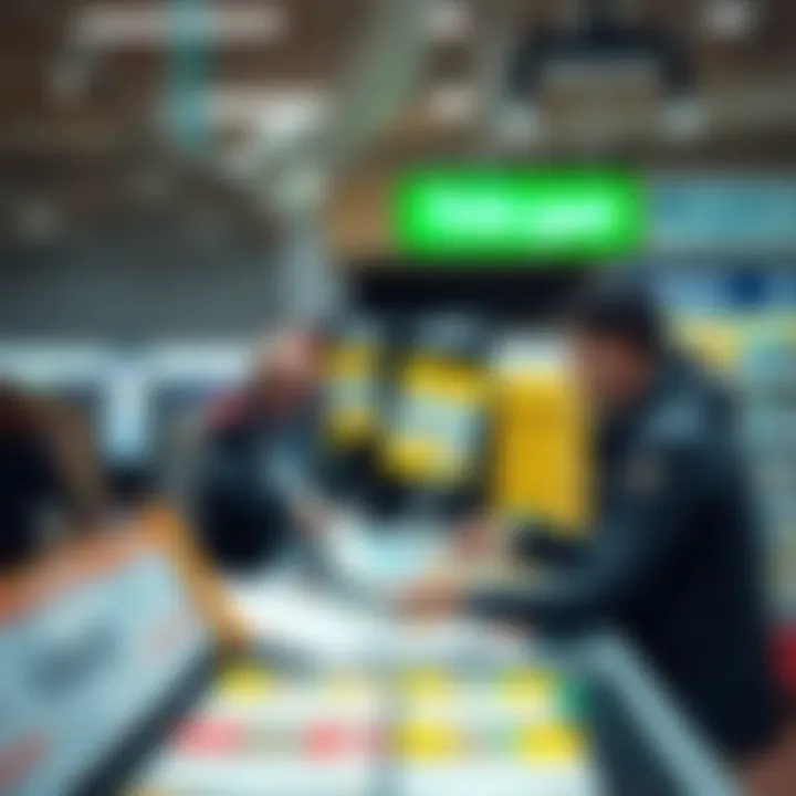 A person selecting lotto tickets at a store counter